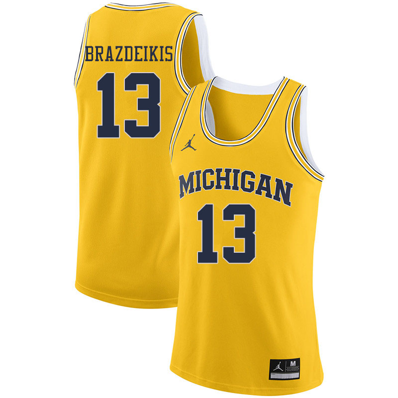 Jordan Brand Men #13 Ignas Brazdeikis Michigan Wolverines College Basketball Jerseys Sale-Yellow